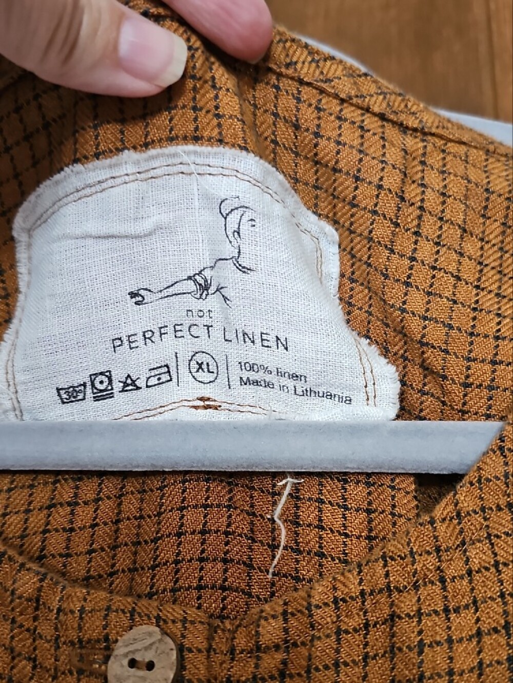 notPERFECTLINEN Rustic Mustard/Deep Ochee Plaid Long Sleeve Linen Dress - Picture 3 of 5